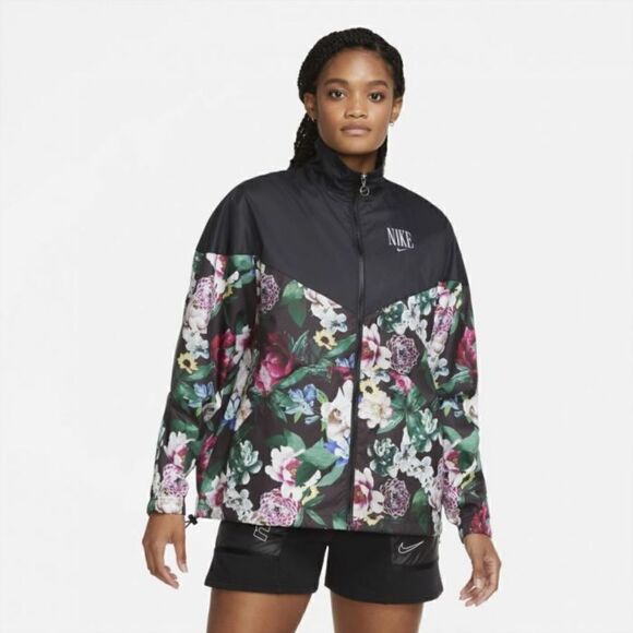Nike Sportswear NSW Floral Windbreaker Jacket Blak - Picture 1 of 6
